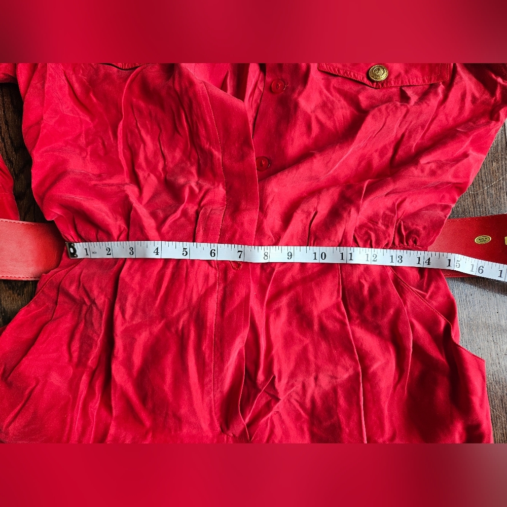 Vintage 80s 90s Ann Taylor Red 100% Silk Midi Dress Sz 10, Long Sleeve, Belted - Picture 12 of 13